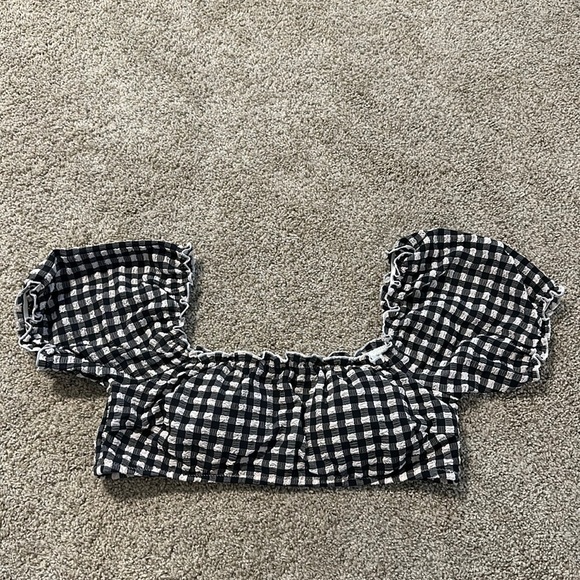 aerie gingham puff sleeve bikini top